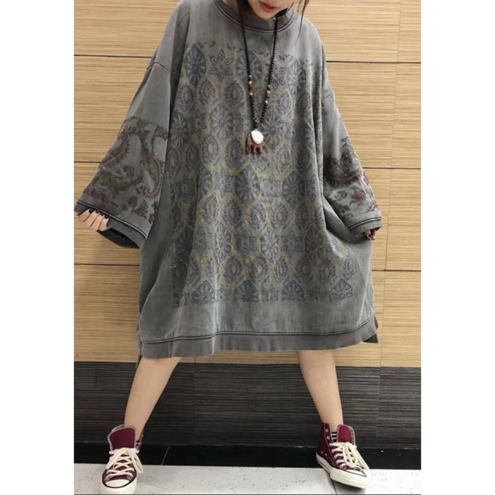 Boho‎ Eva Sweater Midi Dress Sz M Oversized Cotton Embroidered Pockets Festival